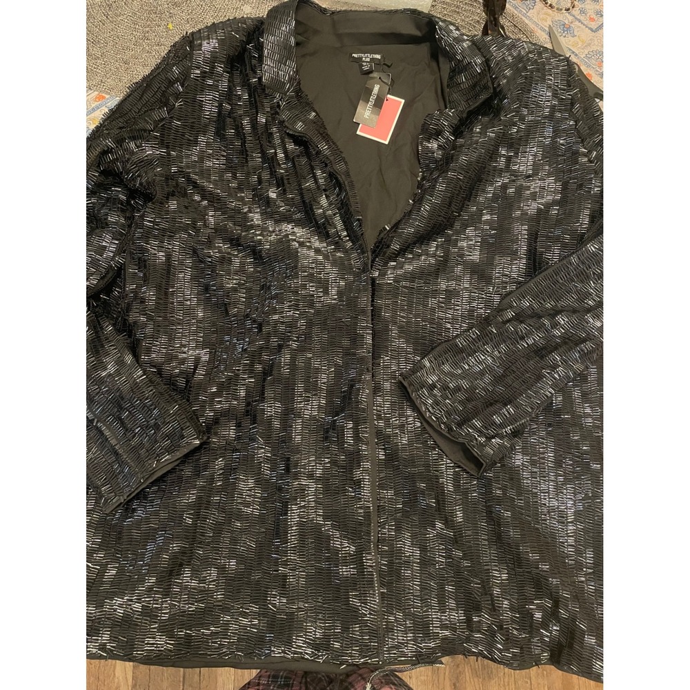 PrettyLittleThing Plus Black Sequin Oversized Shirt Longline Jacket XL NWT